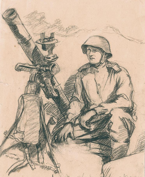 Гвардии сержант П. Е. Костенко. 1944 г. Бумага, карандаш 25 х 18 см. Центральный музей вооруженных сил.